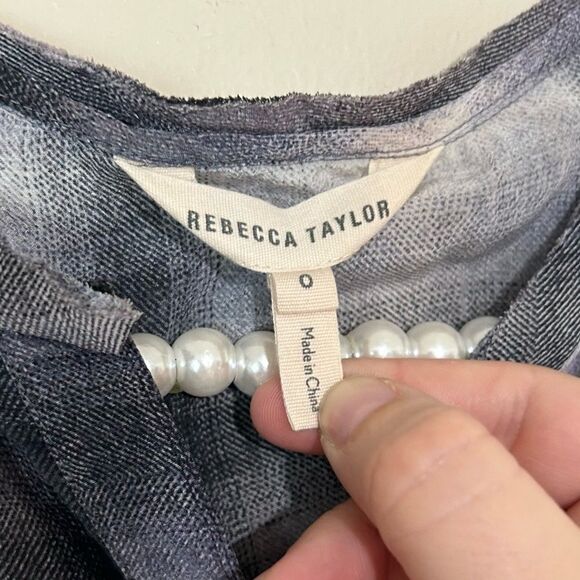 Rebecca Taylor Plaid Gray & White Silk Placket Top SIZE 0 - Picture 5 of 7